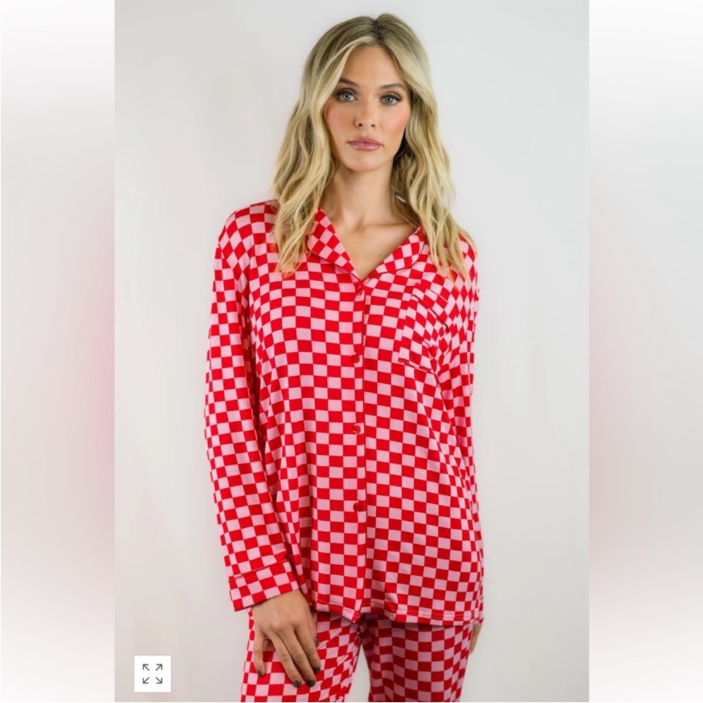 In My Sundays pink and red checkered long sleeve pajamas